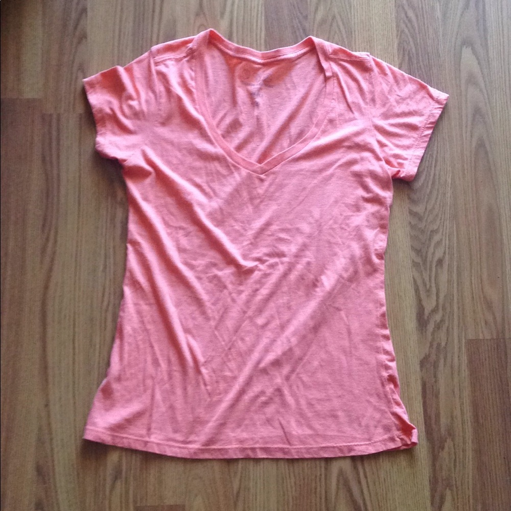 Coral v neck cotton tee